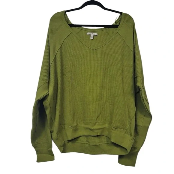 Free People Santa Clara Thermal Long Sleeve V-Neck Top Med Green Ferngully Boho - Picture 4 of 5